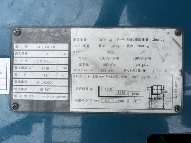 Xe nâng điện cũ ngồi lái 1.5T, SUMITOMO 41FB15PXIII, SX 2018 hàng đã qua sử dụng (Nhật Bản)